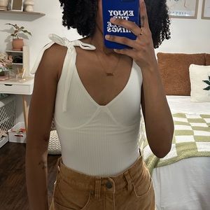 tie ribbed white bodysuit